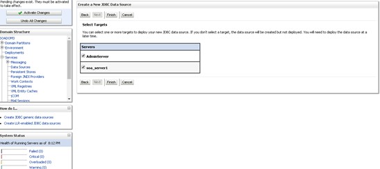 The image shows the Summary of JDBC Data Sources Screen. It displays several fields to specify the Summary of JDBC Data Source.