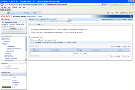 The image shows the Summary of JMS Server Screen. It displays several fields to specify the Summary of JMS Server.