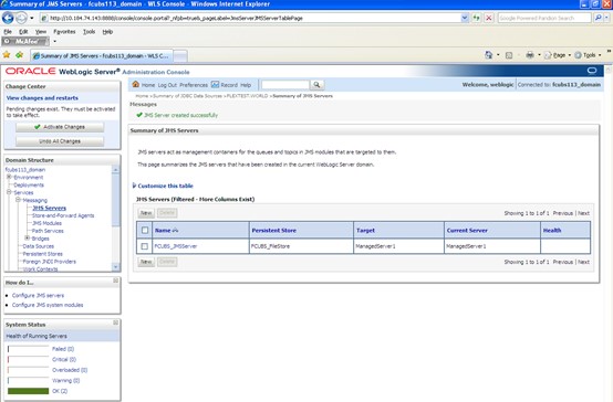 The image shows the Summary of JMS Servers - Messages Screen. It displays several fields to specify the Summary of JMS Servers - Messages.