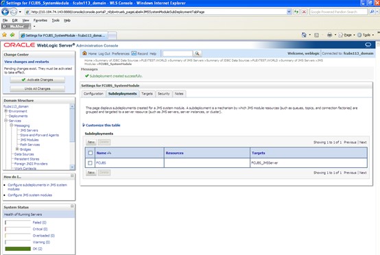 The image shows the FCUBS Subdeployment Screen. It displays several fields to specify the FCUBS Subdeployment.