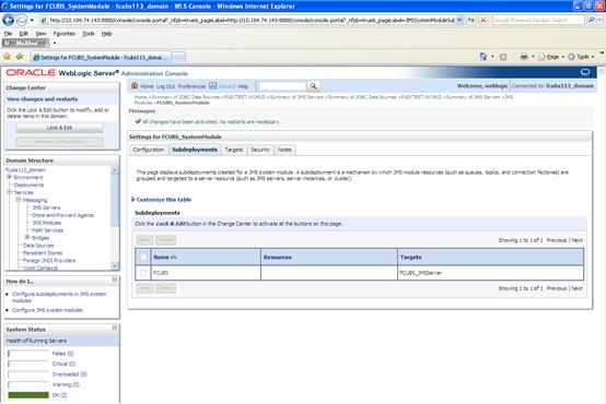 The image shows the Settings for FCUBS_SystemModule - Messages Screen. It displays several fields to specify the Settings for FCUBS_SystemModule - Messages.