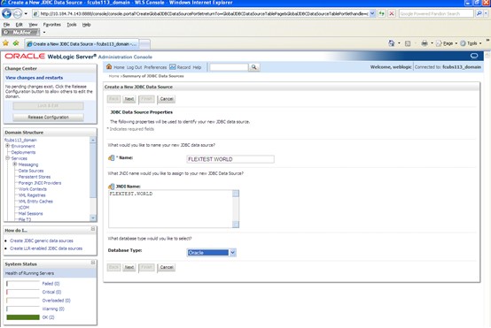 The image shows the Summary of JDBC Data Source. It displays several fields to specify the Summary of JDBC Data Source.