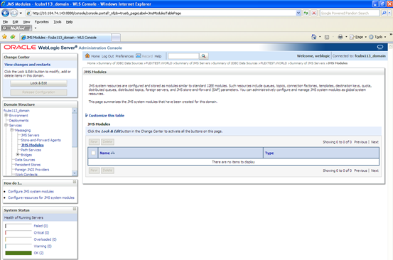 The image shows the JMS Modules Screen. It displays several fields to specify the JMS Modules.