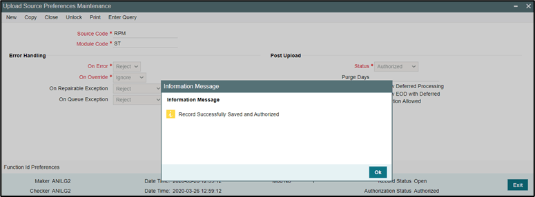 Upload Source Preferences Maintenance