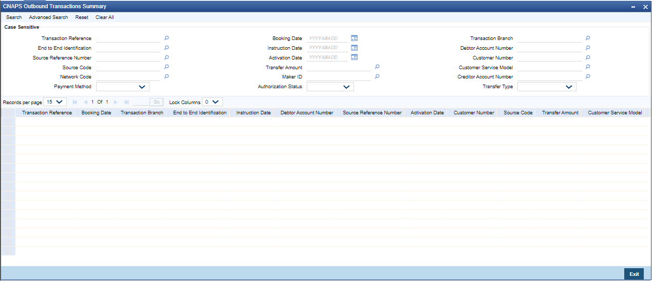CNAPS Outbound Transaction Summary screen