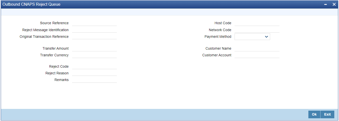 Outbound CNAPS Reject Queue screen Outbound CNAPS Reject Queue screen