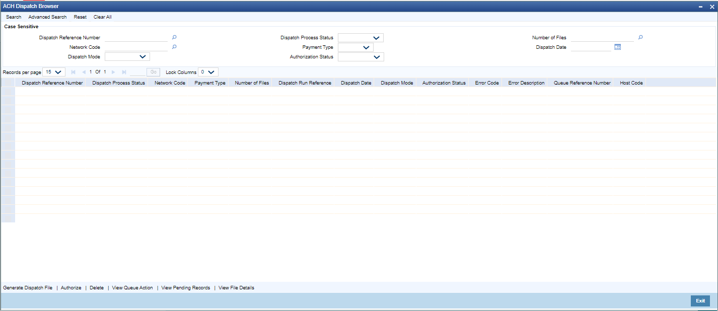 ACH Dispatch Browser screen