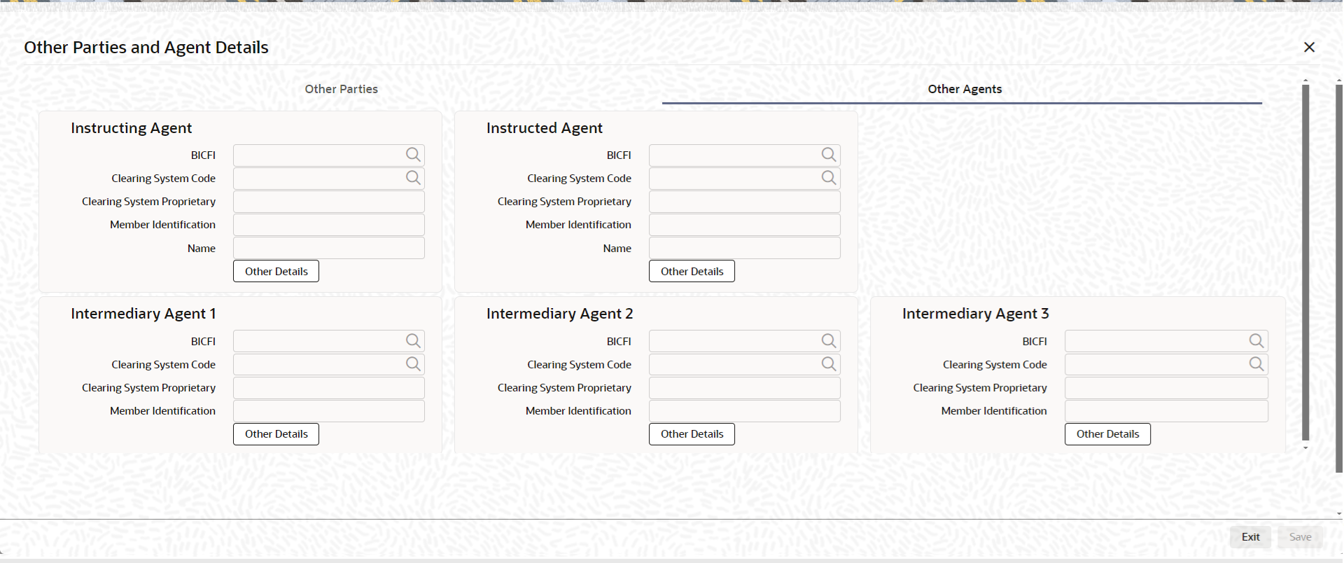 Other Parties and Agent Details Tab
