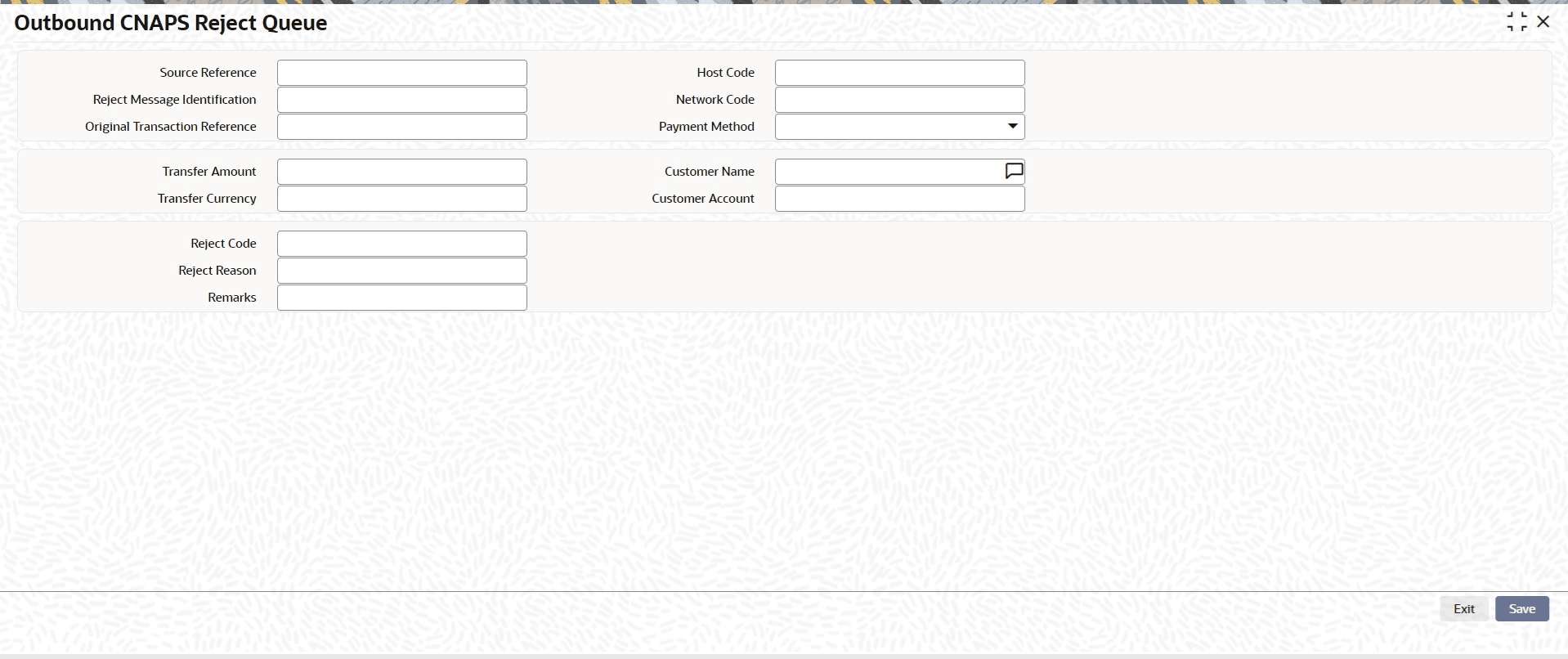 Outbound CNAPS Reject Queue screen