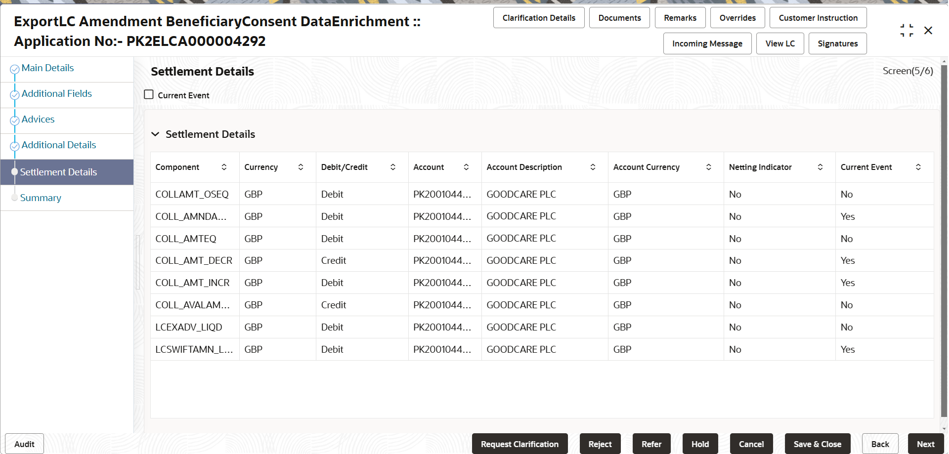 Description of desettlementdetails.png follows