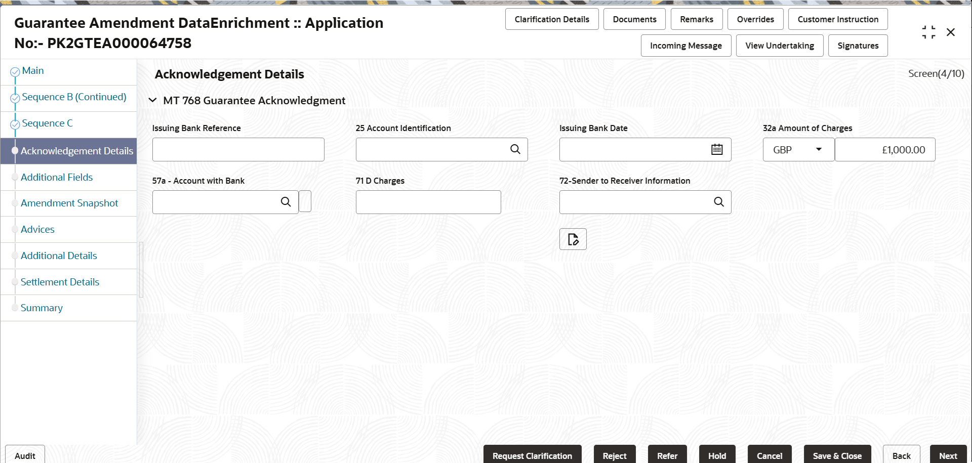 Acknowledgement Details
