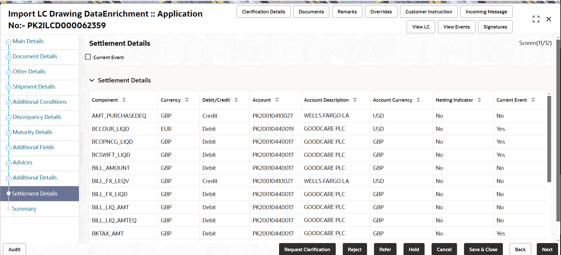 Description of desettlementdetails.png follows Description of desettlementdetails.png follows