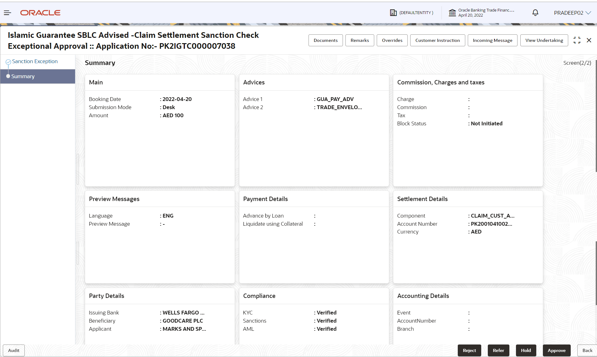 Description of sanctioncheckexceptionalapprovalsummary.png follows