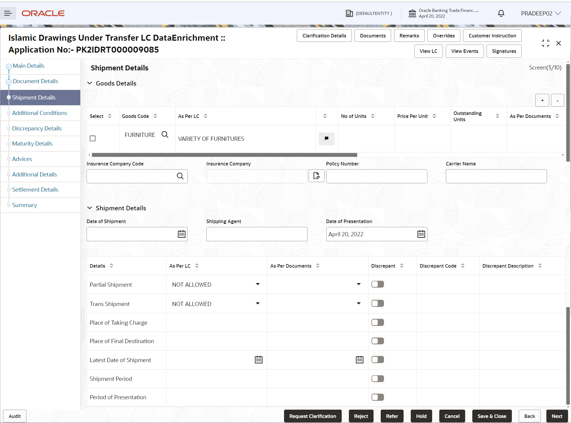 Description of deshipmentdetails.png follows
