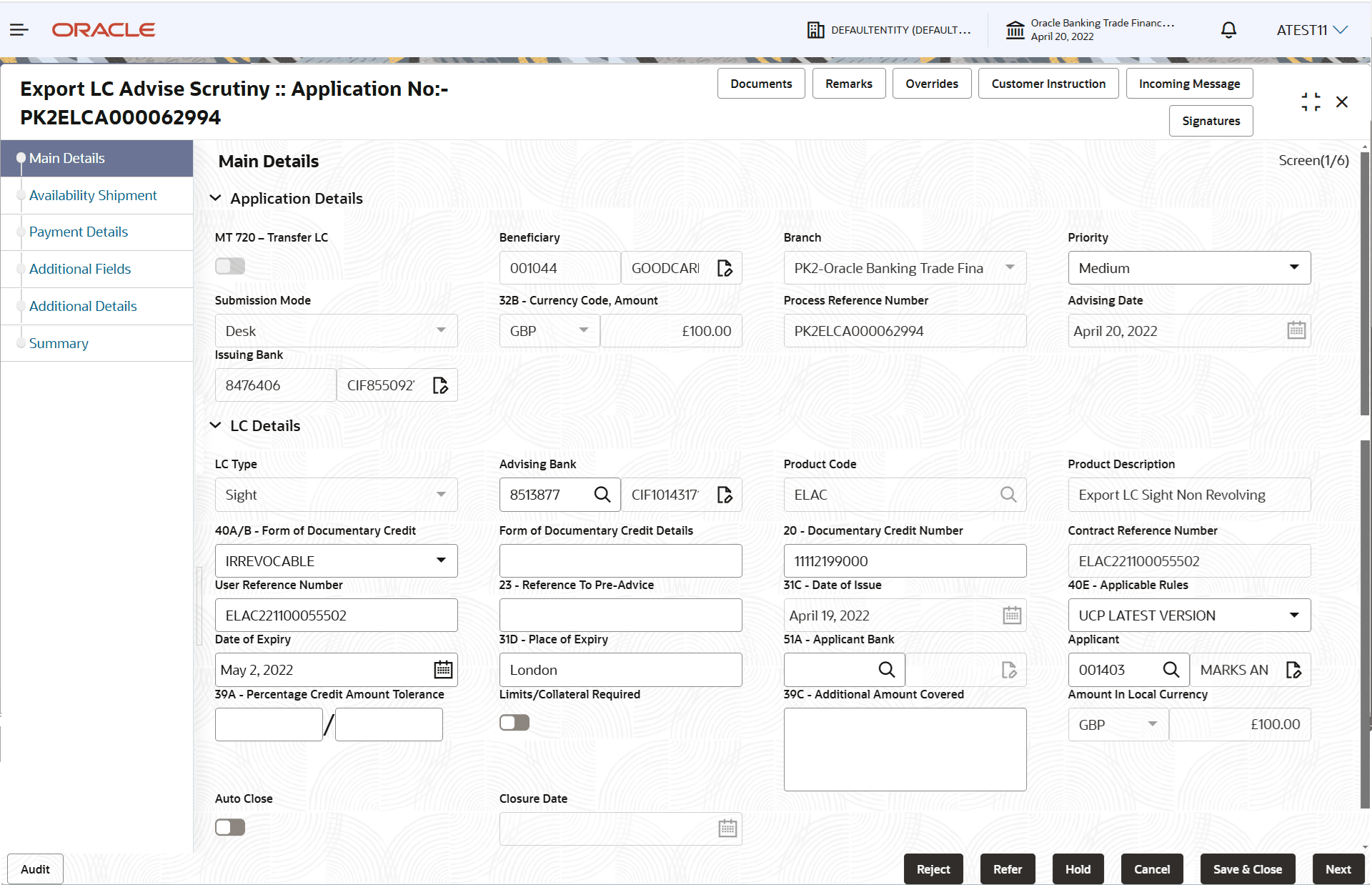 Description of scrutinymainapplicationdetails.png follows Description of scrutinymainapplicationdetails.png follows