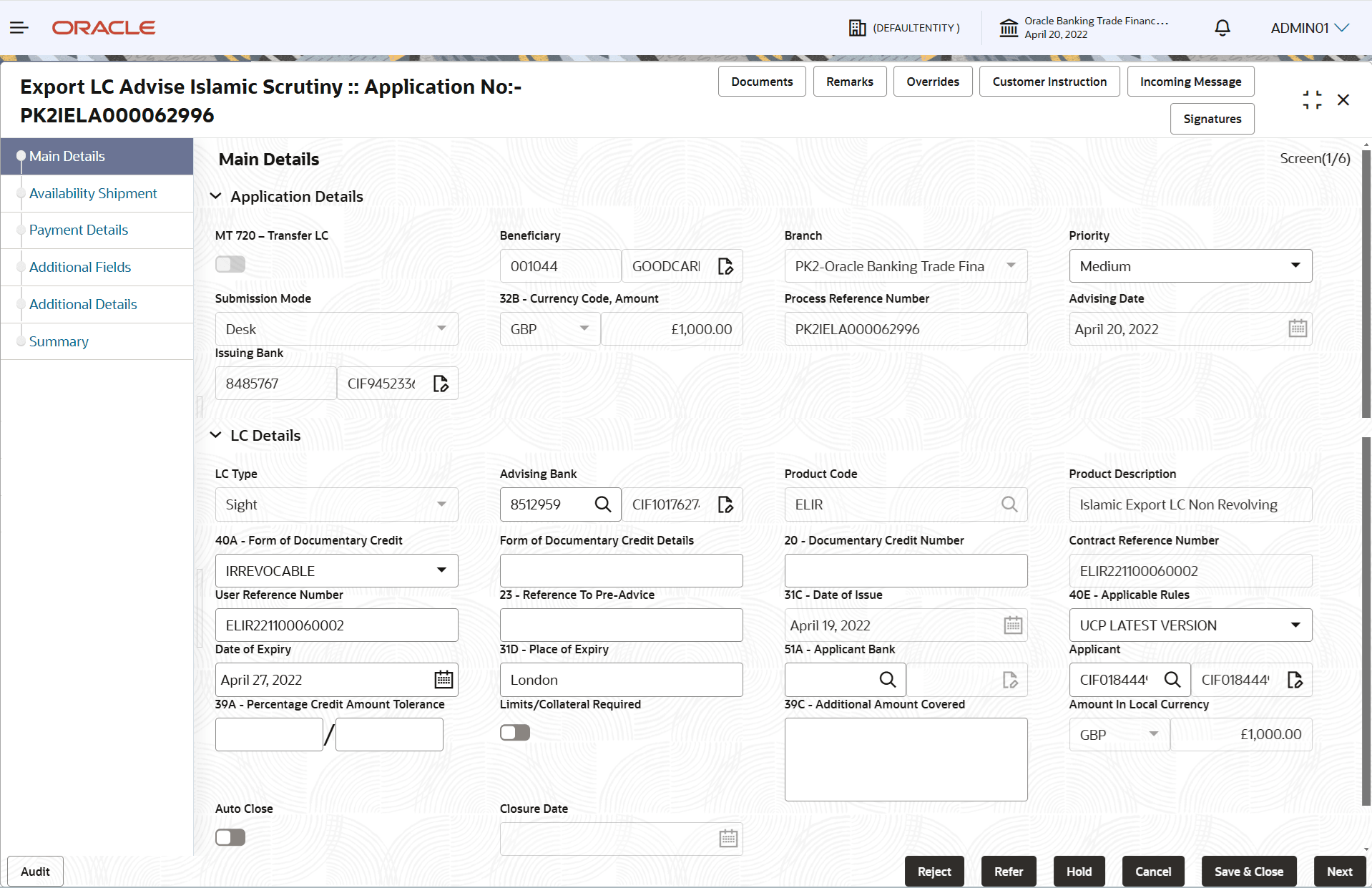 Description of scrutinymainapplicationdetails.png follows Description of scrutinymainapplicationdetails.png follows