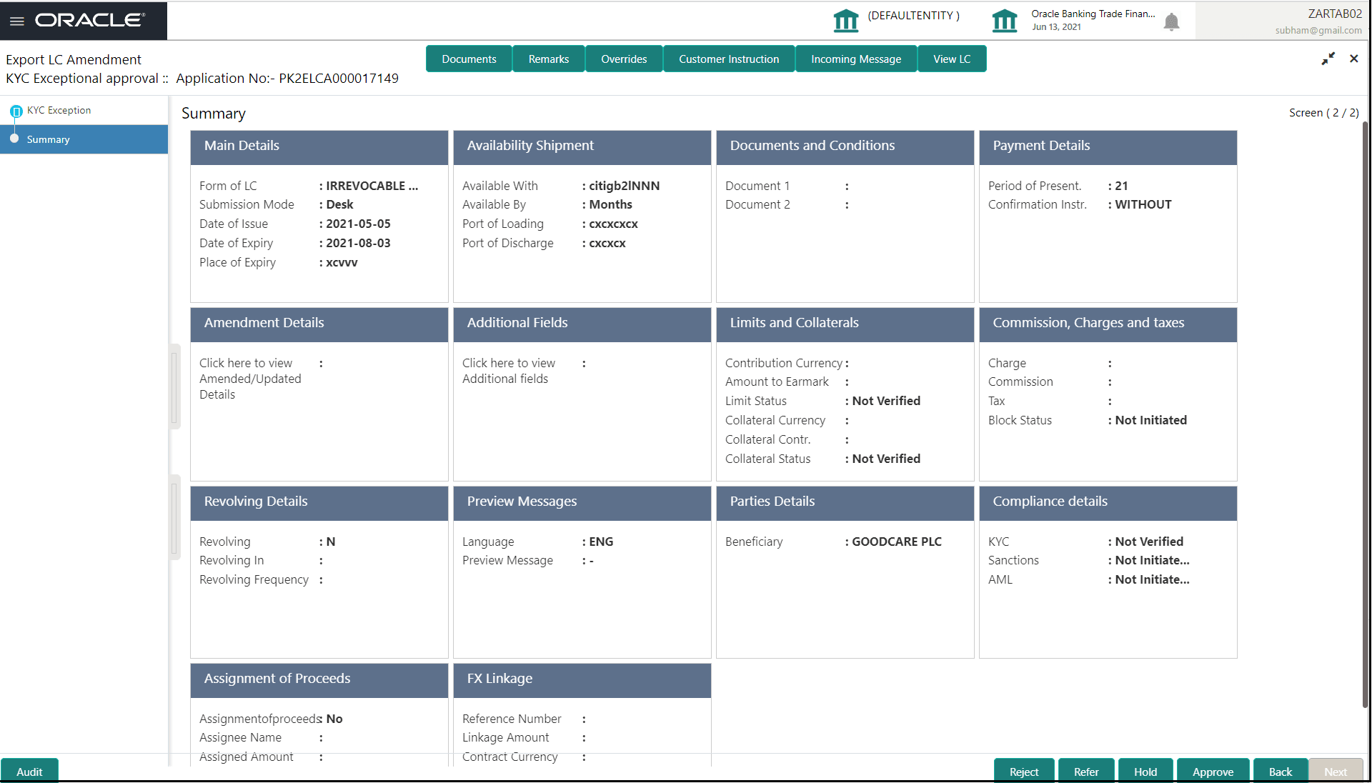 Description of kycexceptionsummary.png follows