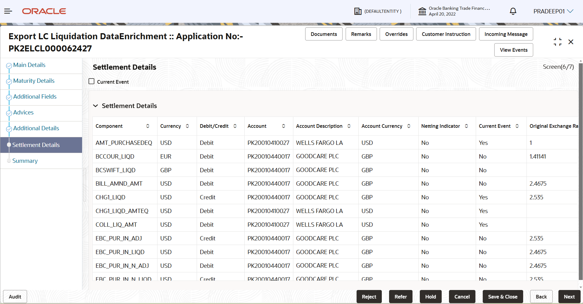 Description of desettlementdetails.png follows Description of desettlementdetails.png follows