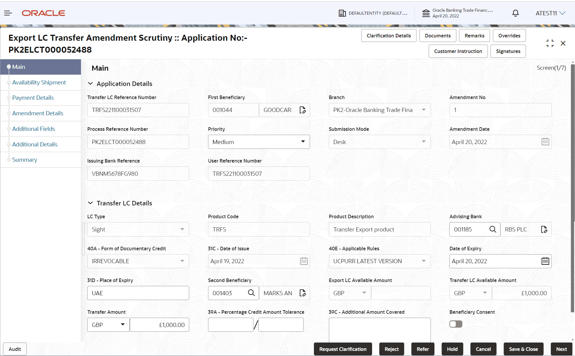 Description of scrutinymainapplicationdetails.png follows