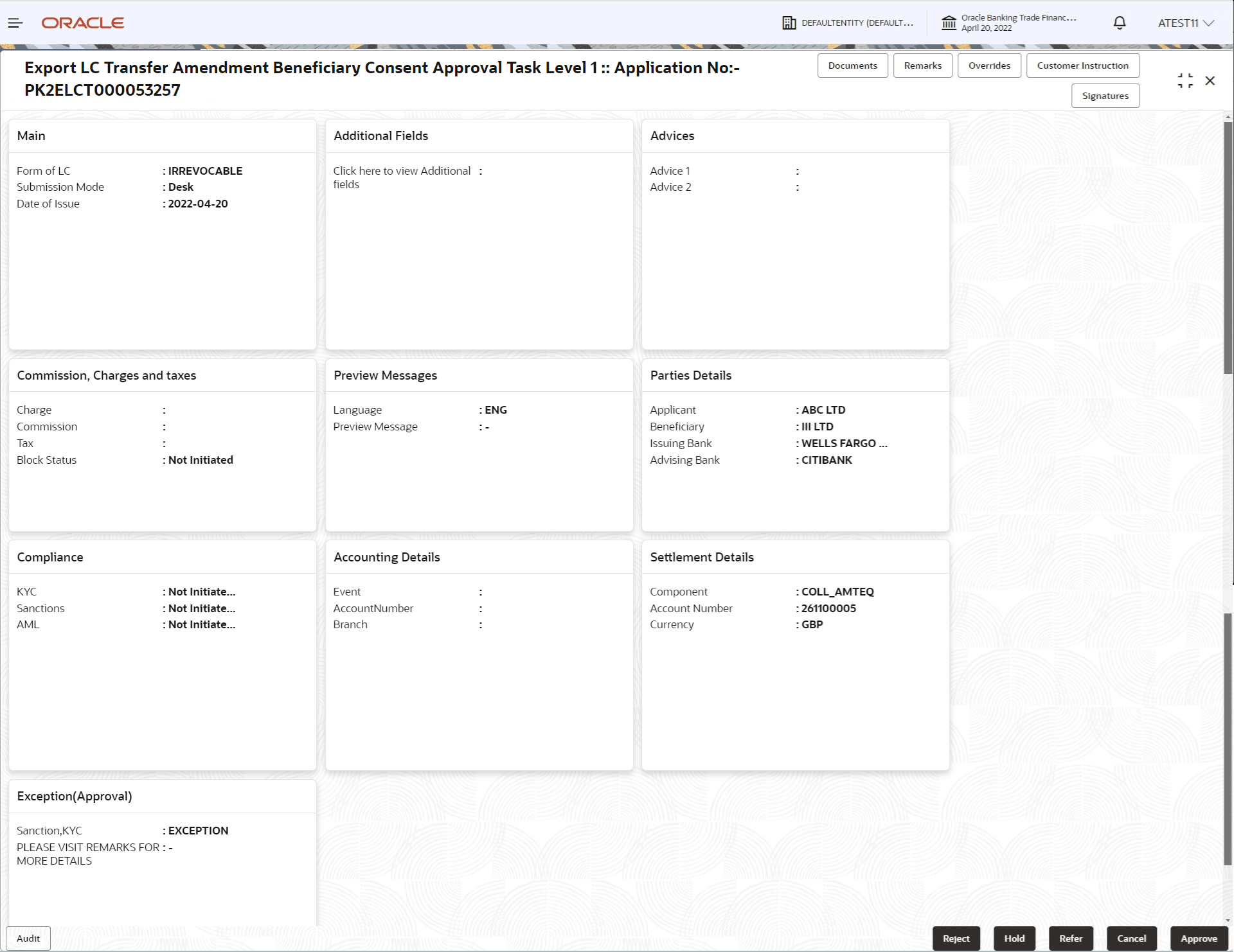 Description of approvalsummary.png follows