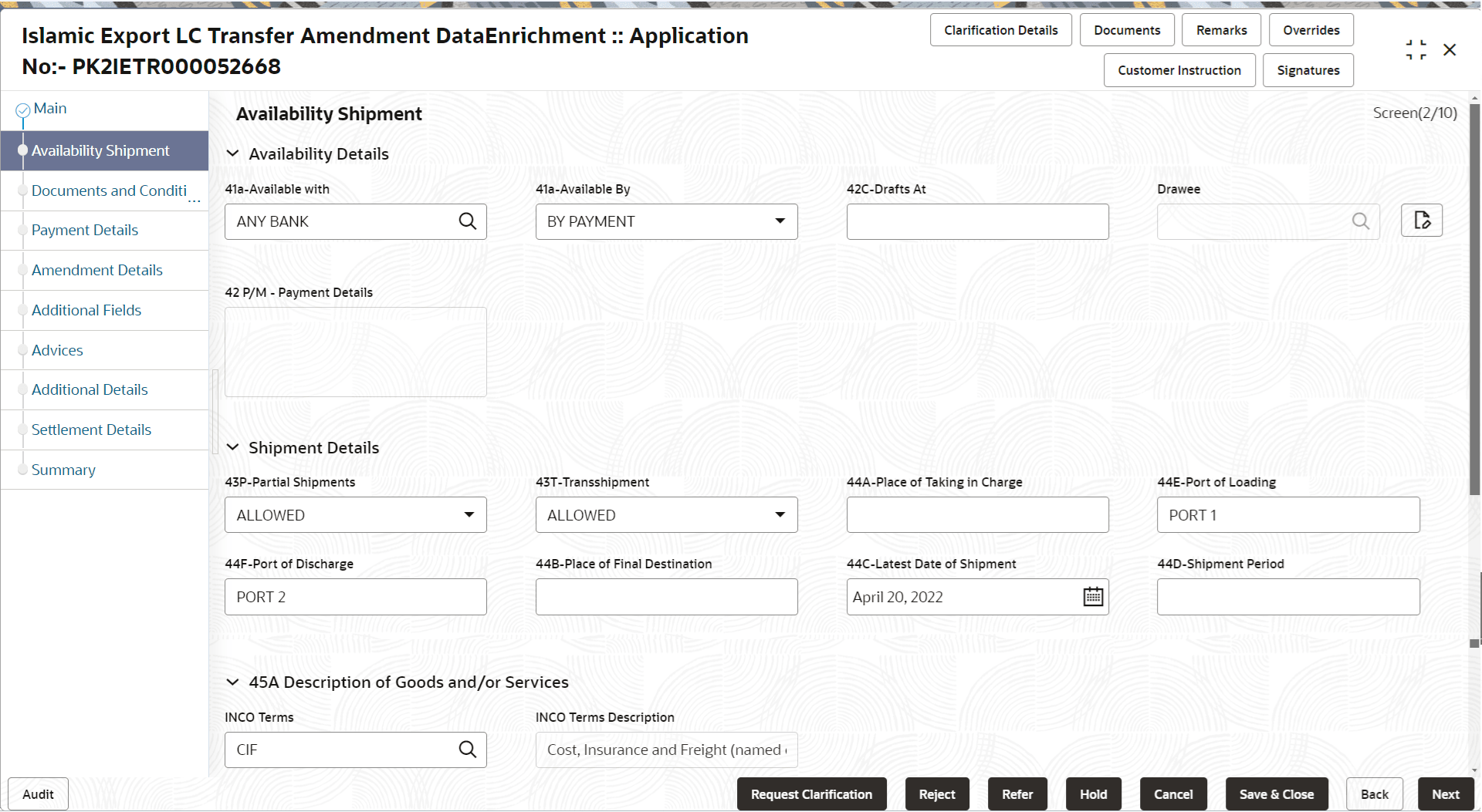 Description of deavailabilityshipment.png follows Description of deavailabilityshipment.png follows