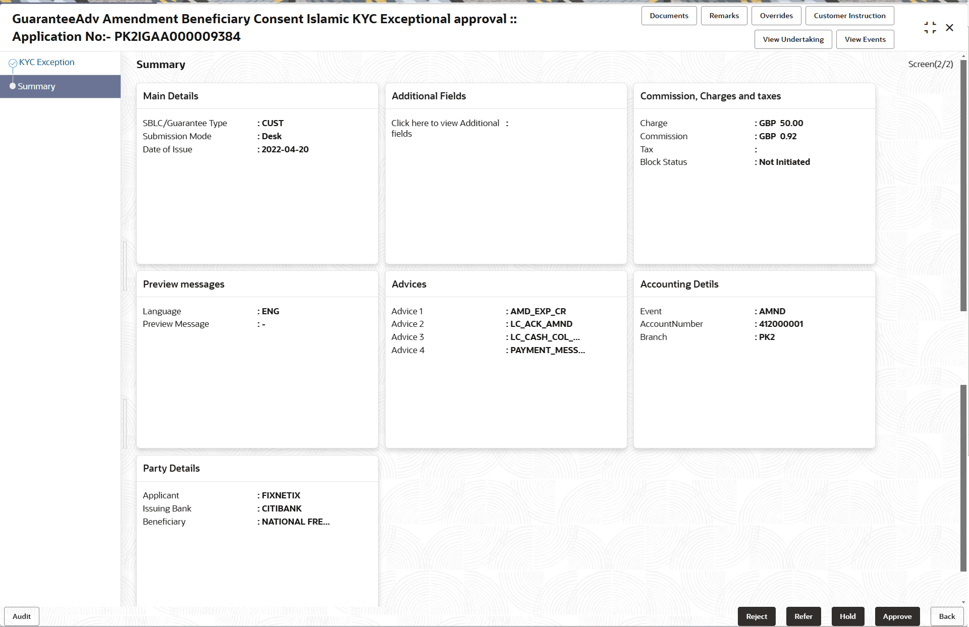 Description of kycexceptionsummary.png follows
