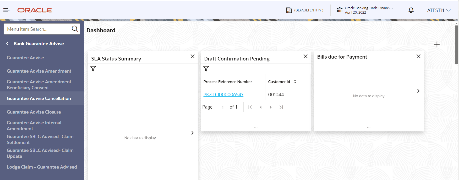 Description of guaranteeadvicecancellationmenu.png follows Description of guaranteeadvicecancellationmenu.png follows