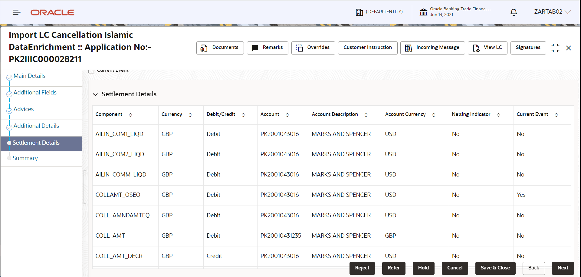 Description of desettlementdetails.png follows Description of desettlementdetails.png follows