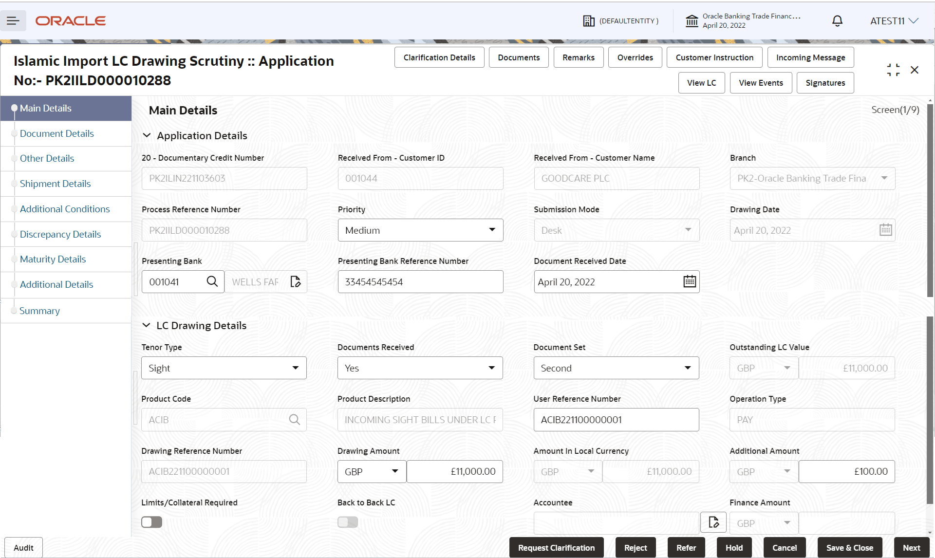 Description of scrutinymainapplicationdetails.png follows