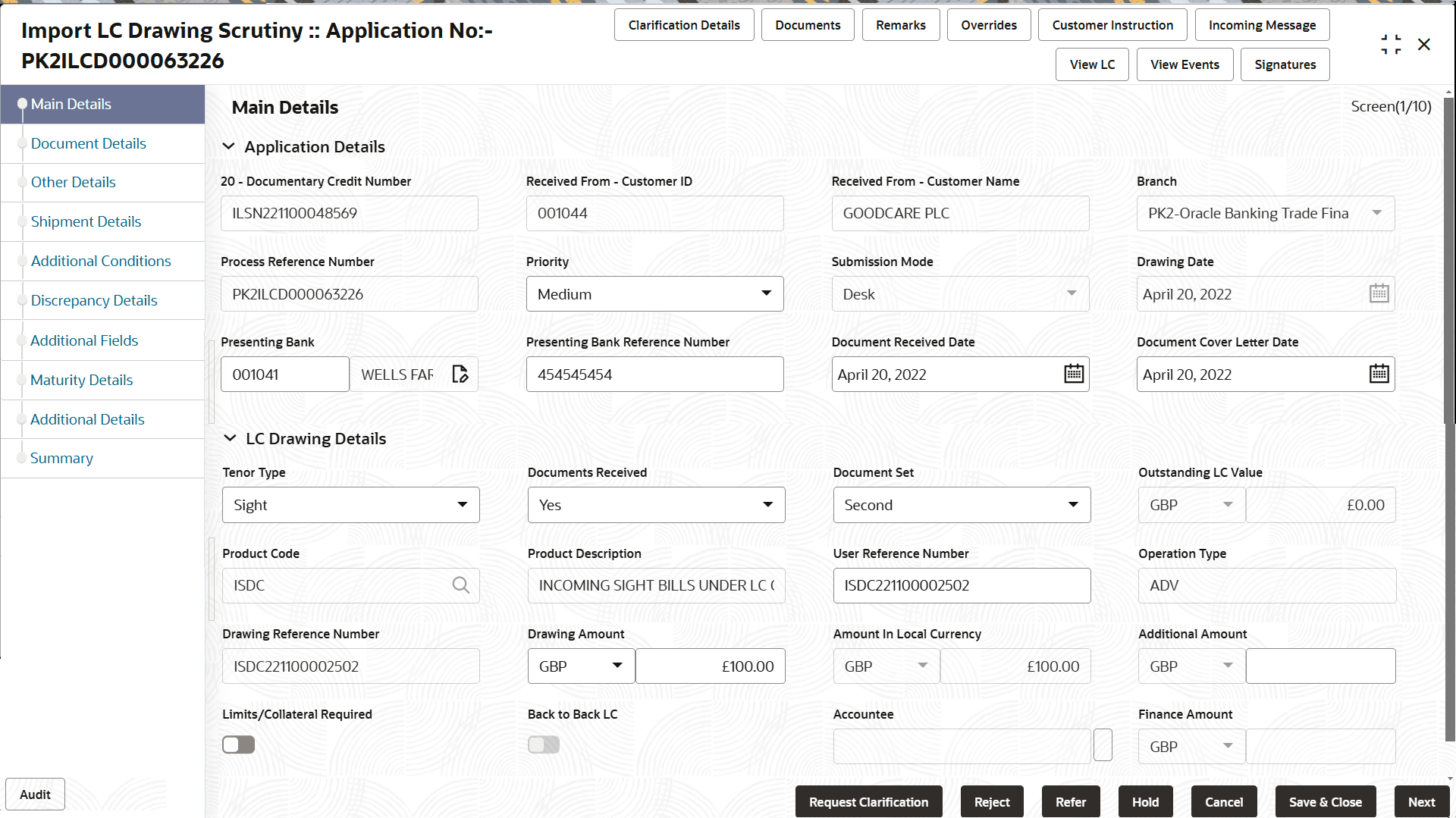 Description of scrutinymainapplicationdetails.png follows