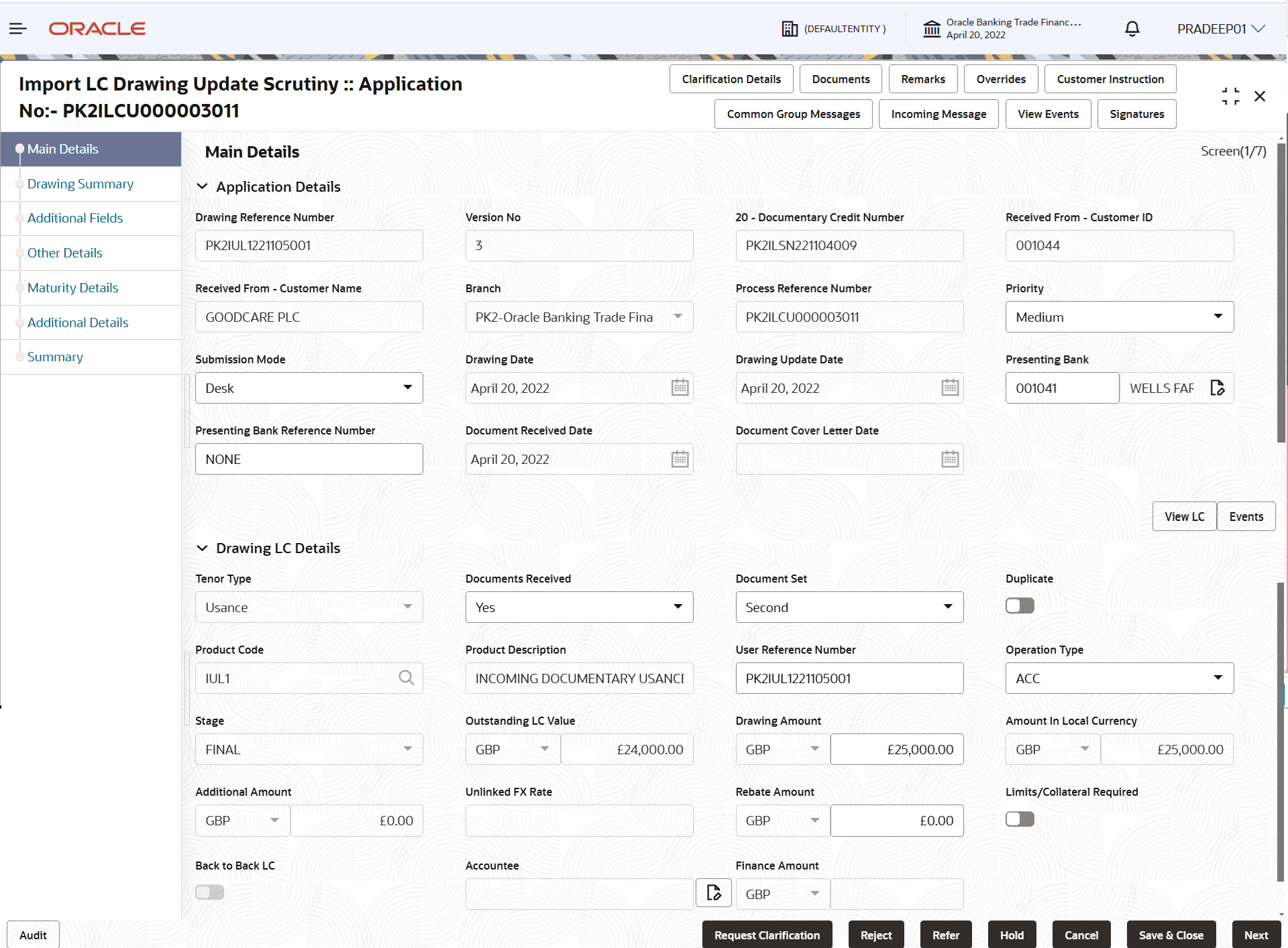 Description of scrutinymainapplicationdetails.png follows