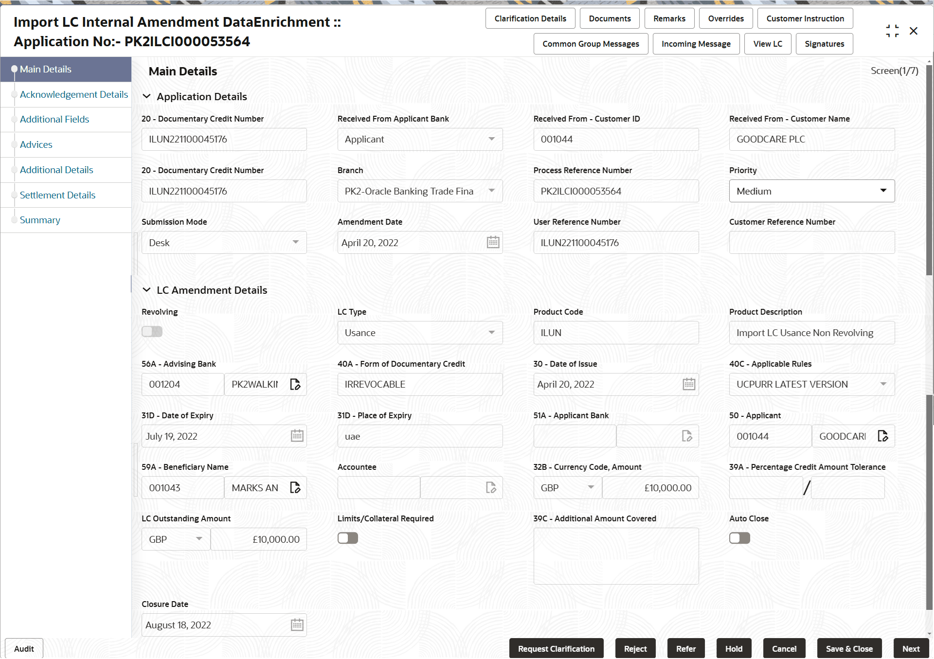 Description of demainapplicationdetails.png follows