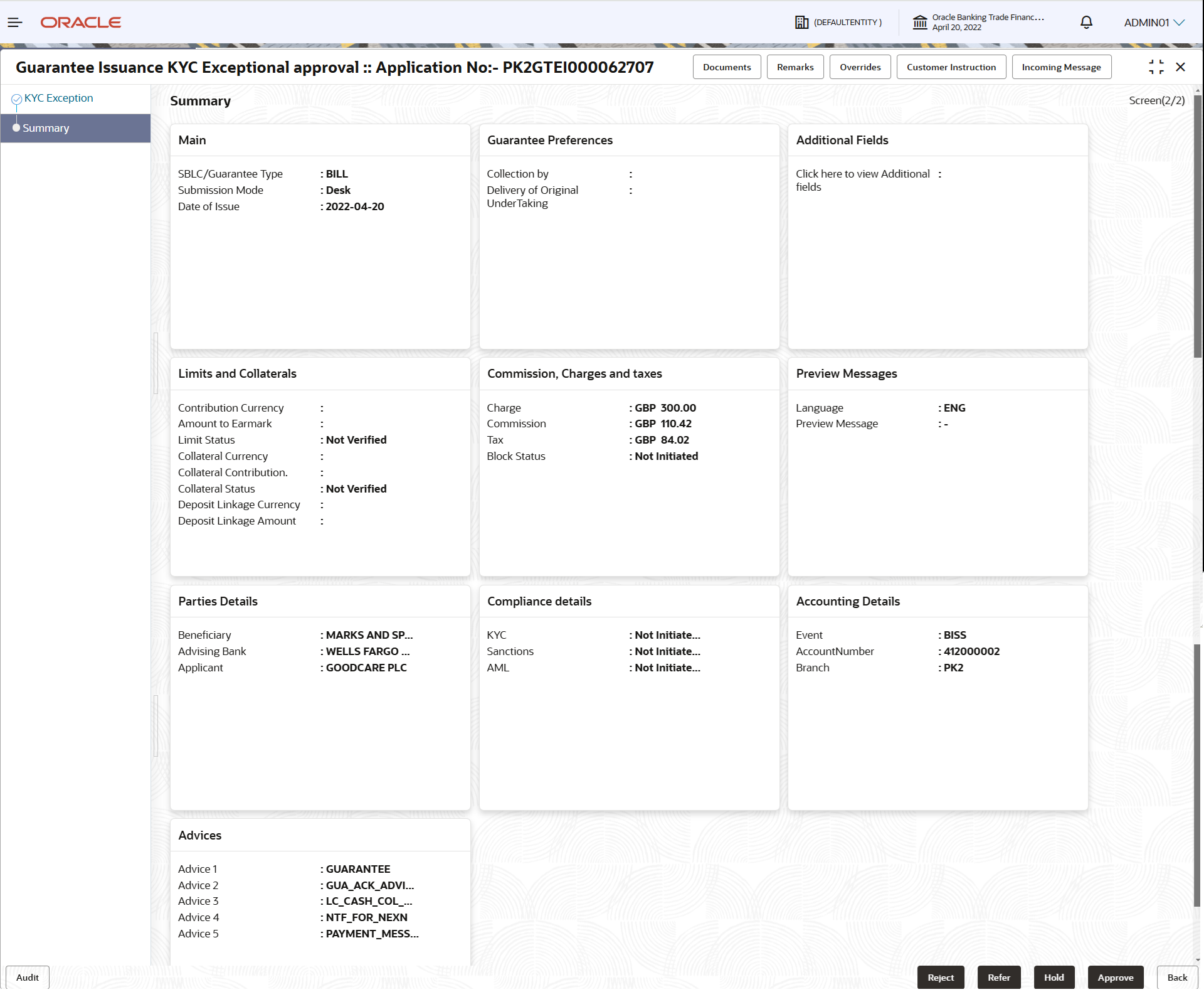 Description of kycexceptionsummary.png follows