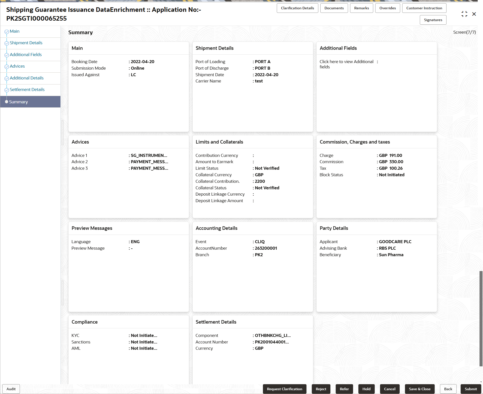 Description of approvalsummary.png follows