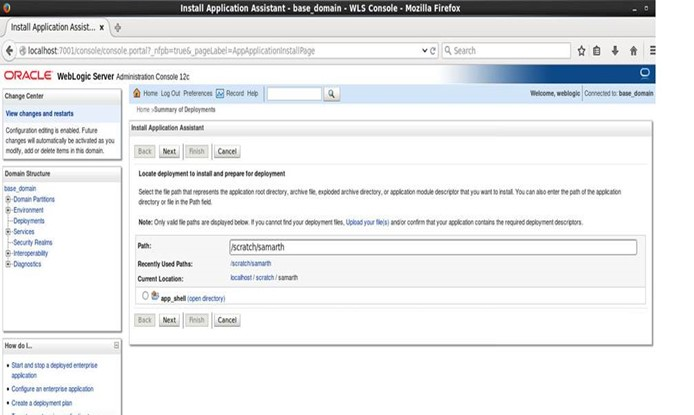 Description of weblogic_server_console_installappassistnt.png follows