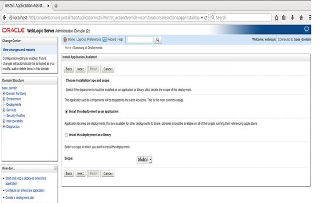 Description of weblogic_server_console_installappassistnt2.png follows