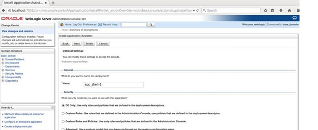 Description of weblogic_server_console_installappassistnt3.png follows