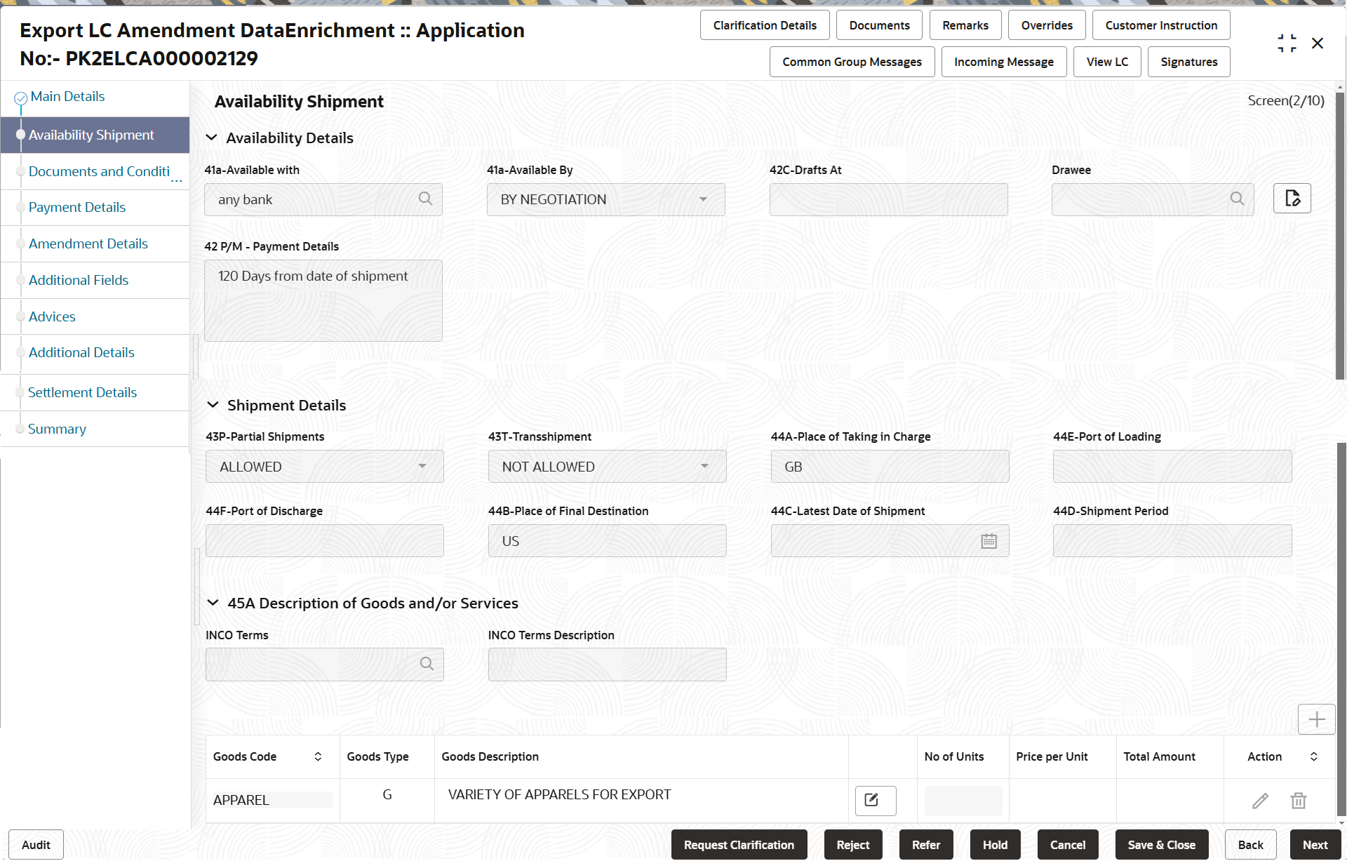 Description of deavailabilityshipment.png follows Description of deavailabilityshipment.png follows