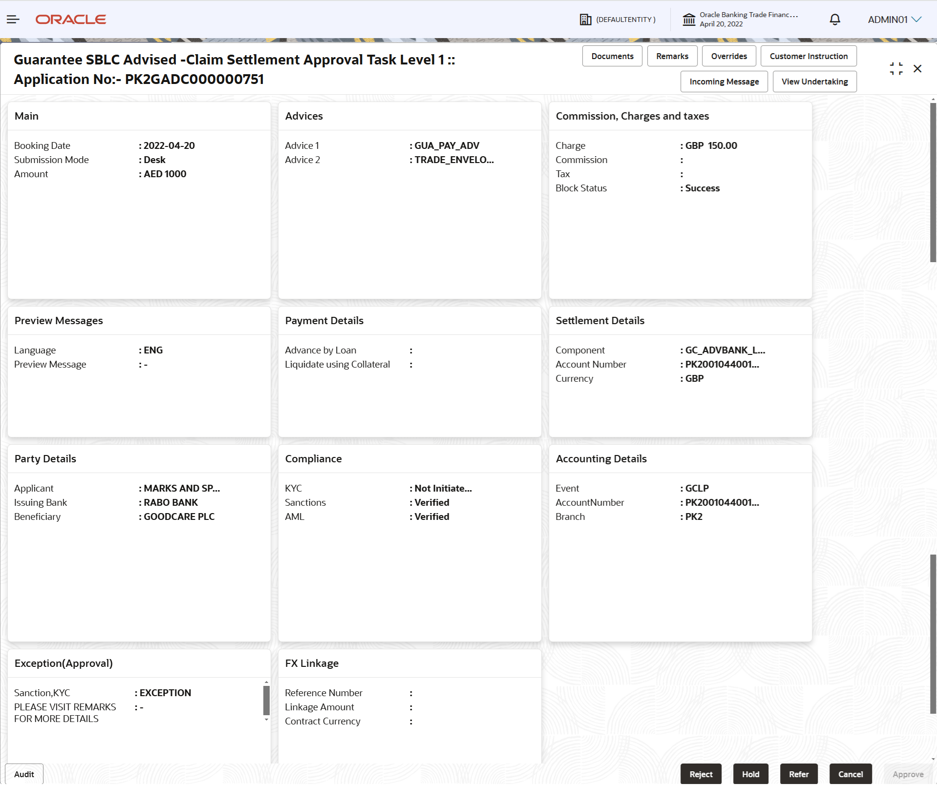 Description of approvalsummary.png follows