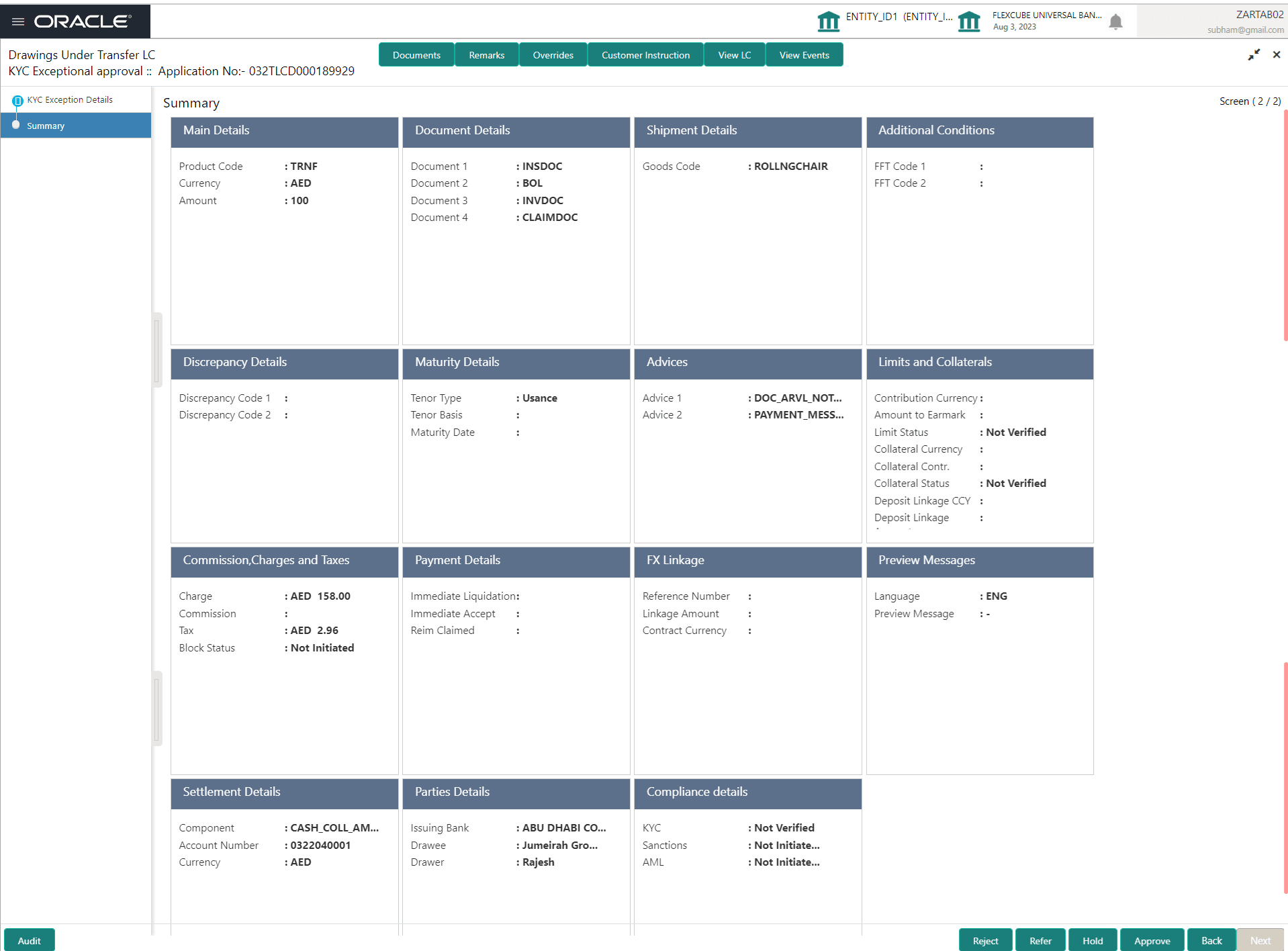 Description of kycexceptionsummary.png follows