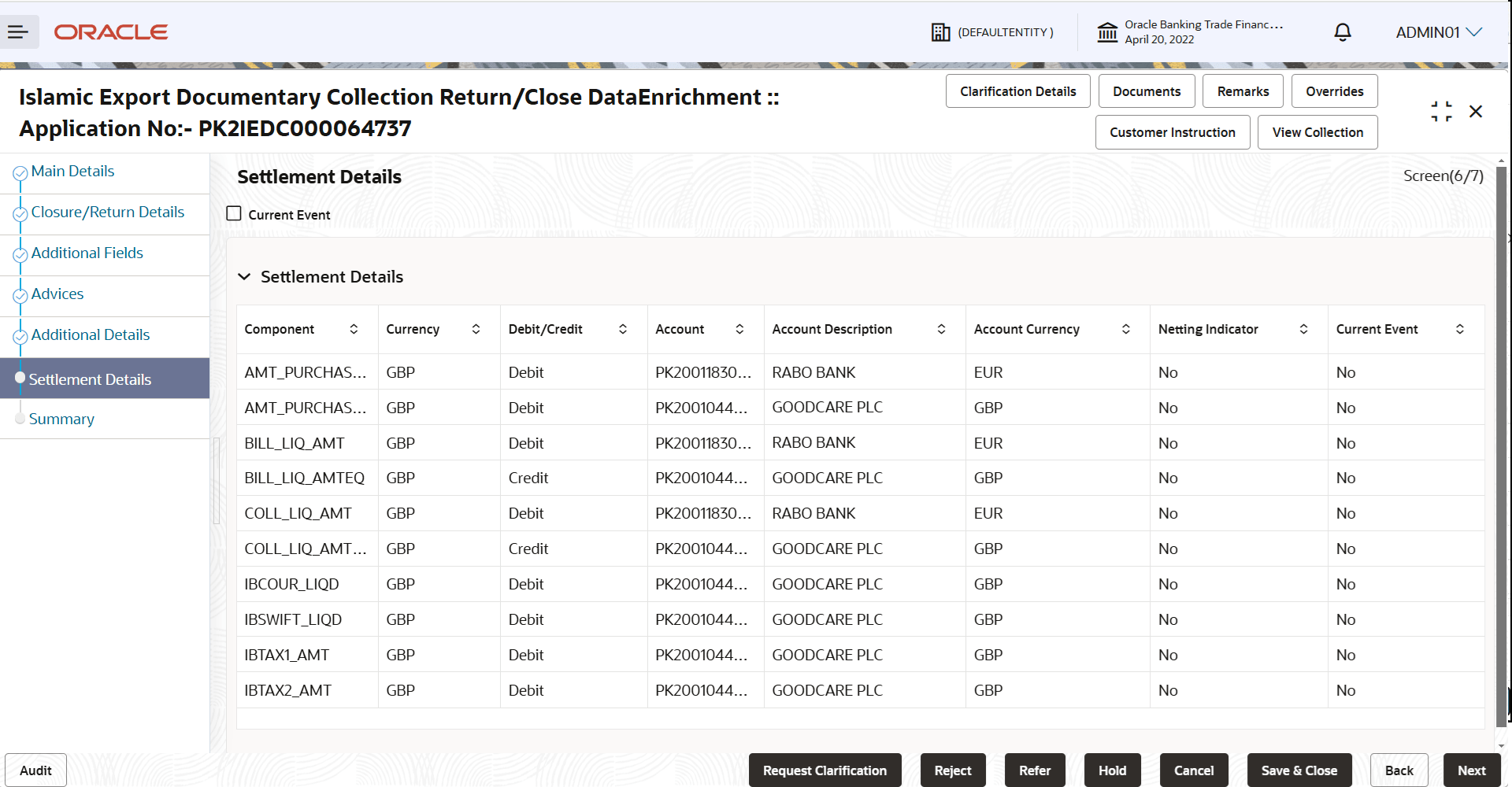 Description of desettlementdetails.png follows Description of desettlementdetails.png follows