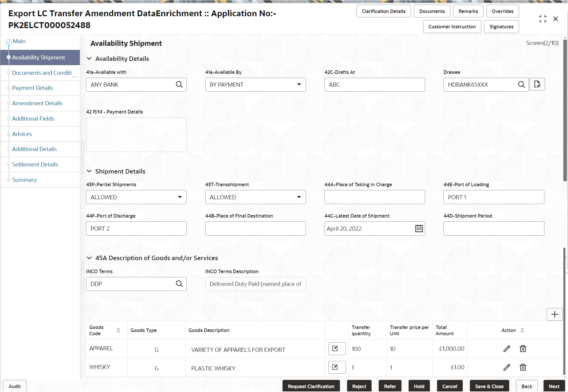 Description of deavailabilityshipment.png follows Description of deavailabilityshipment.png follows