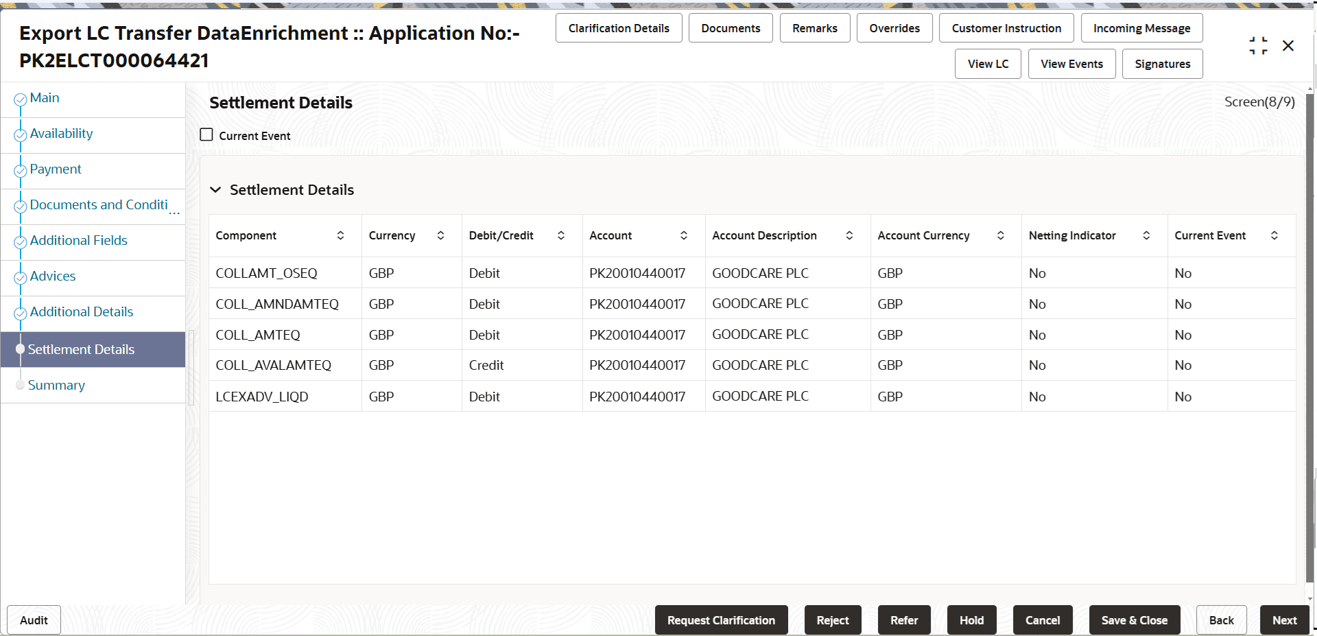 Description of desettlementdetails.png follows Description of desettlementdetails.png follows