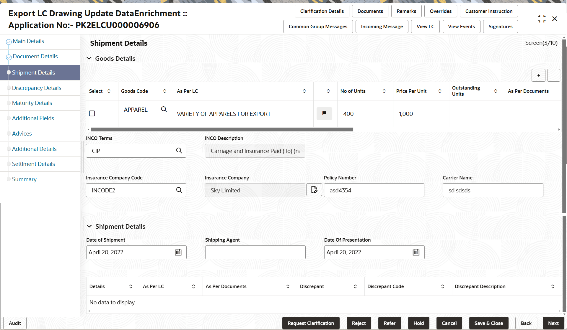 Description of deshipmentdetails.png follows
