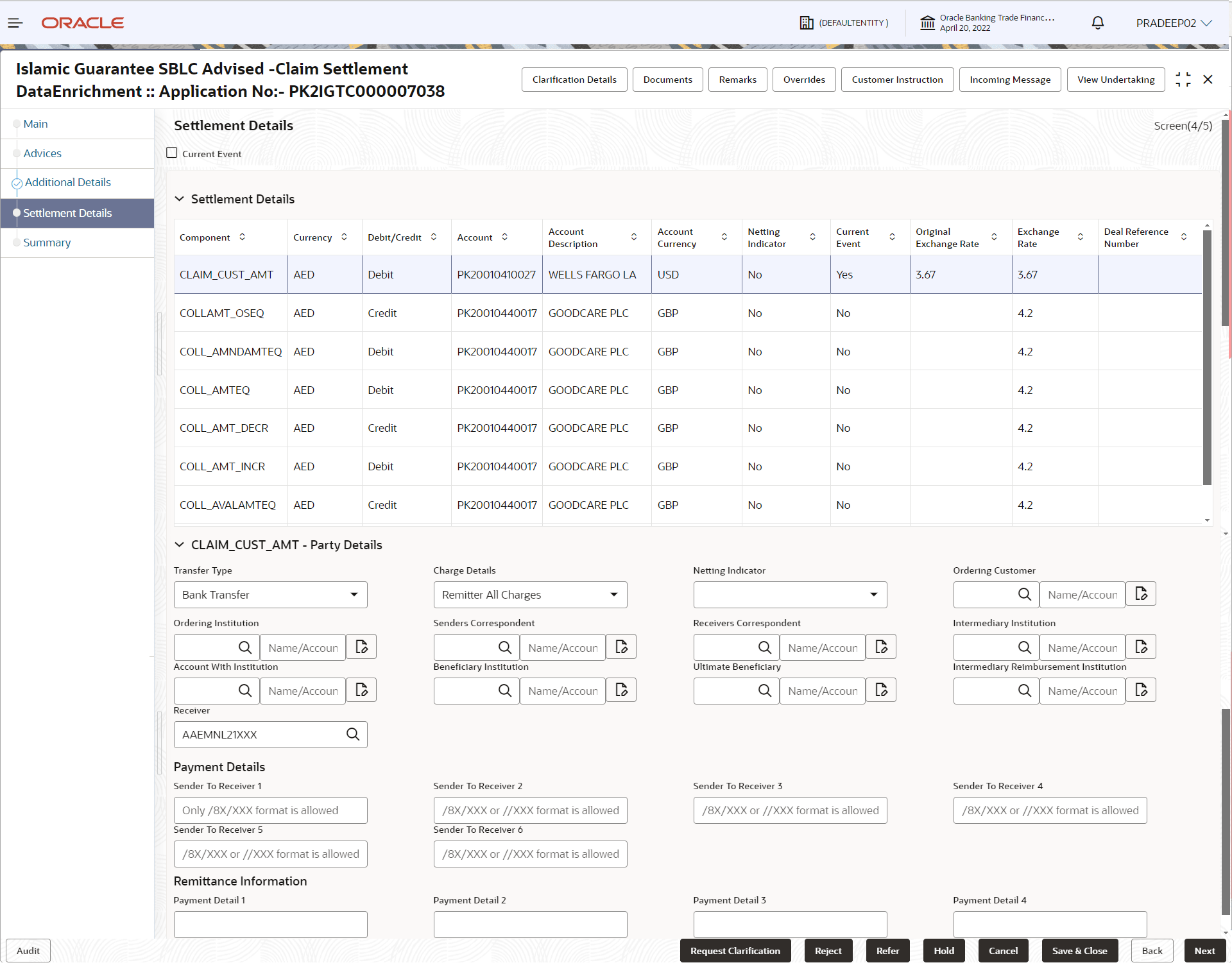 Description of desettlementdetails.png follows
