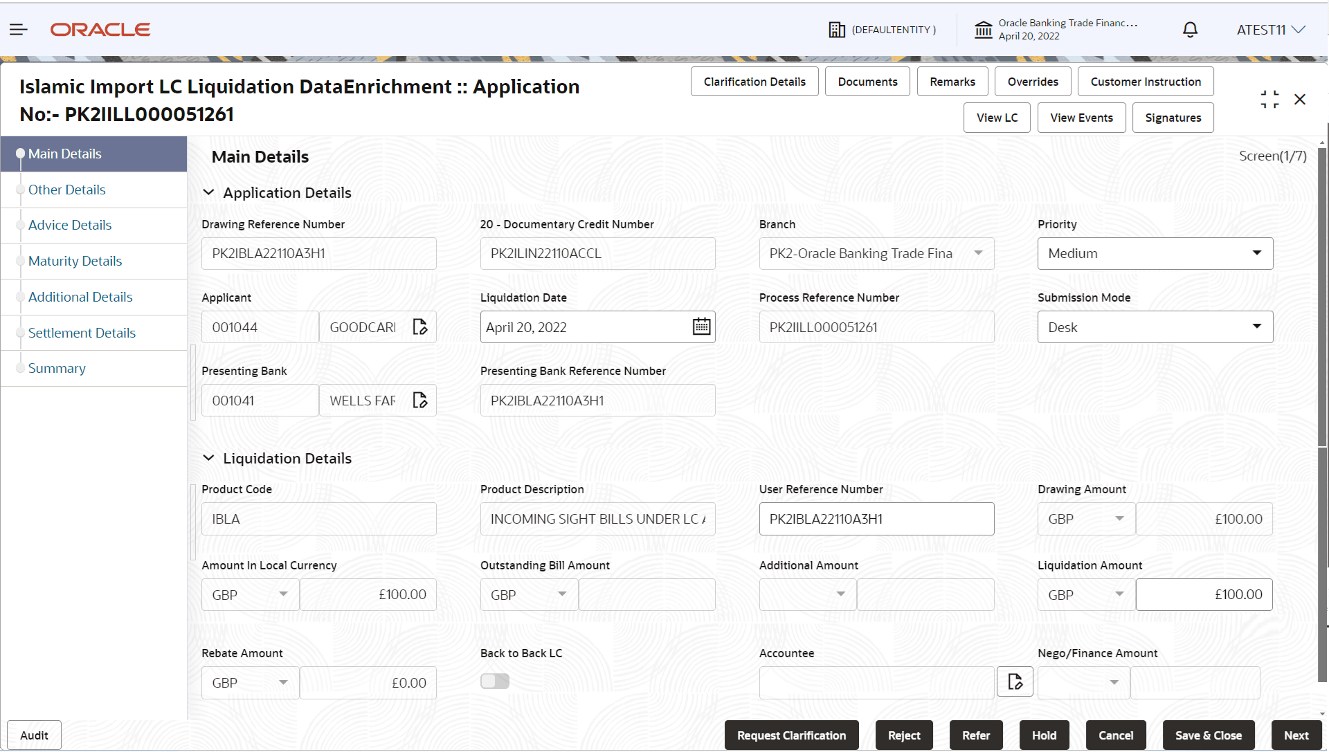 Description of demainapplicationdetails.png follows