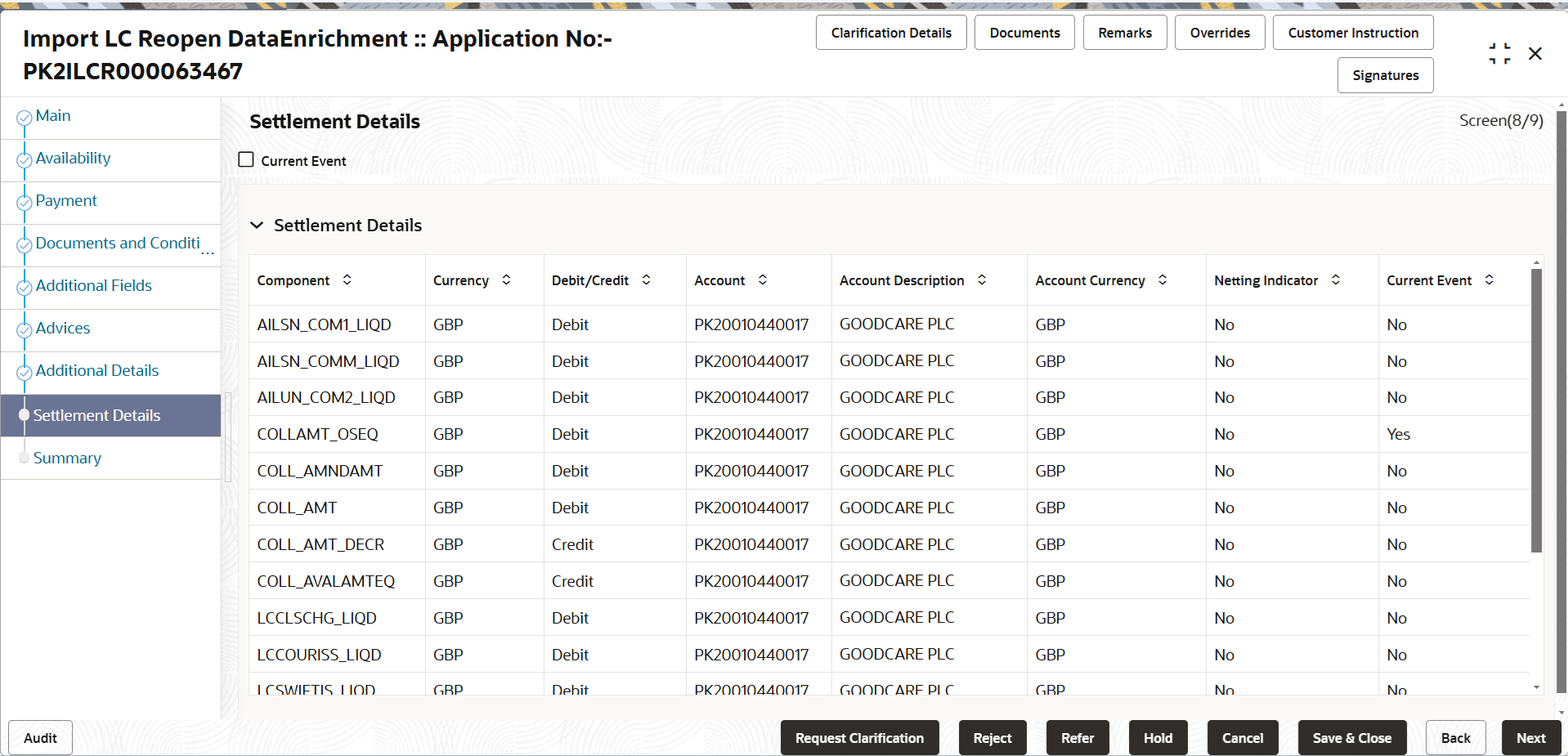 Description of desettlementdetails.png follows Description of desettlementdetails.png follows