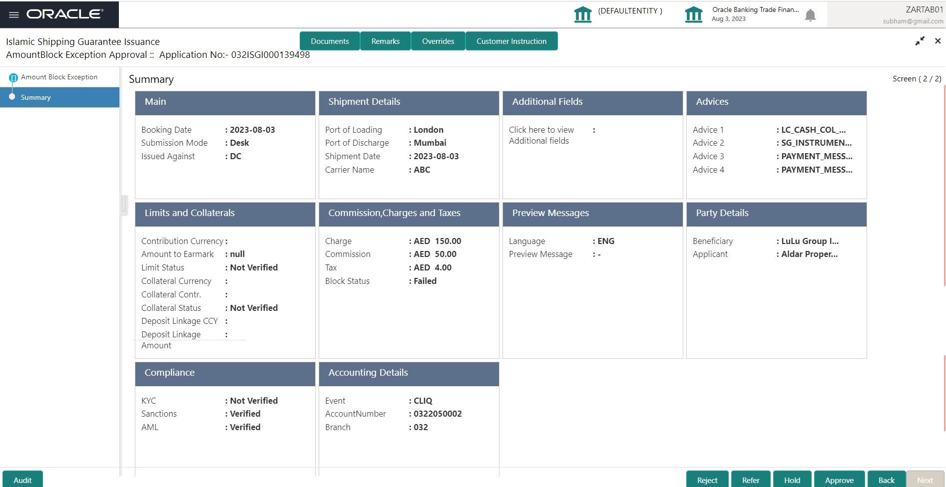 Description of amountblockexceptionsummary.png follows Description of amountblockexceptionsummary.png follows