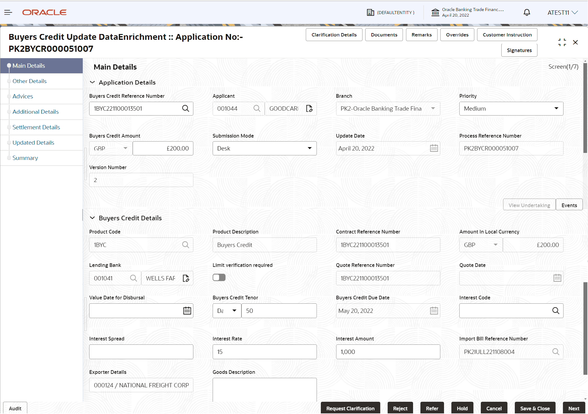 Description of demainapplicationdetails.png follows