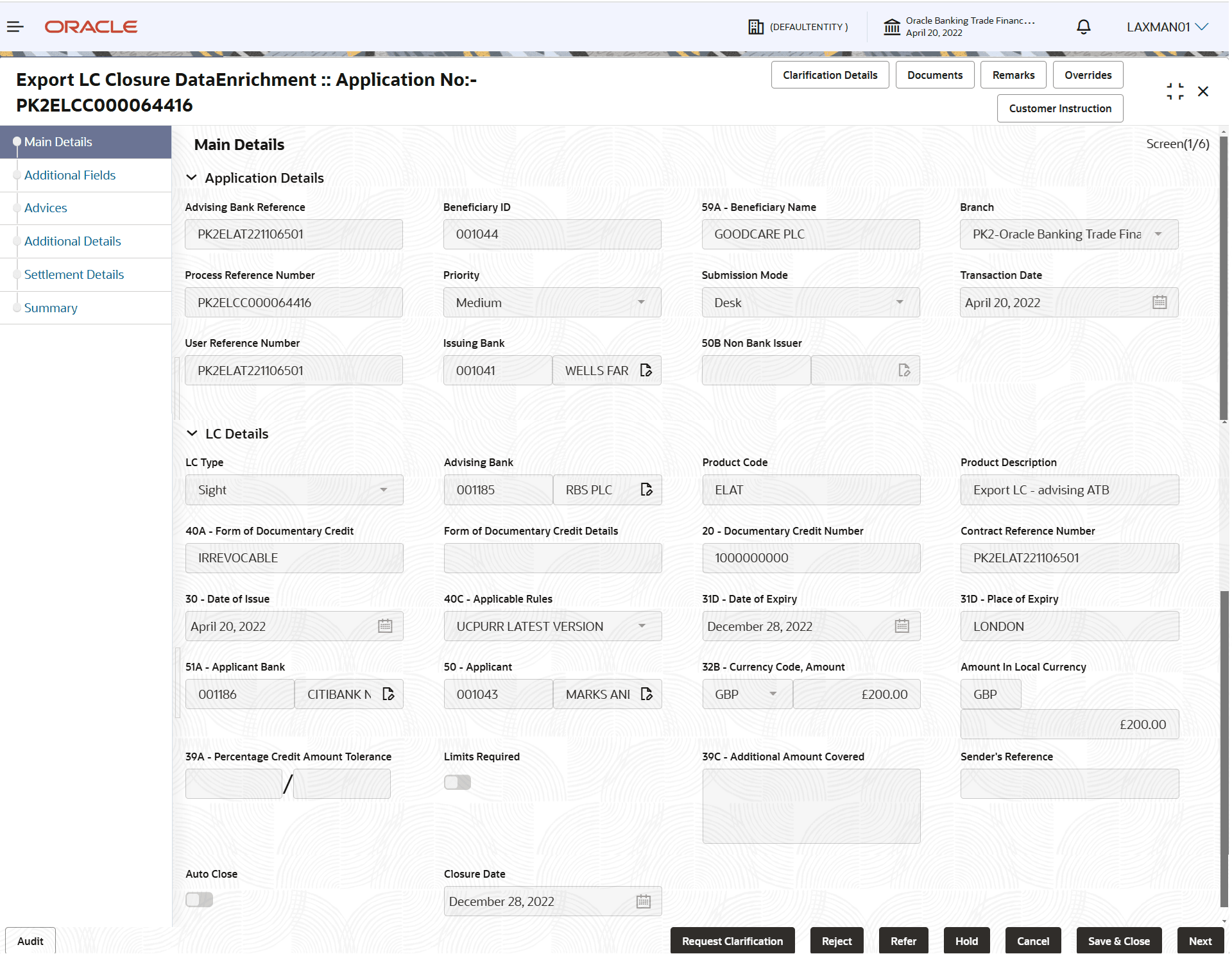 Description of demainapplicationdetails.png follows